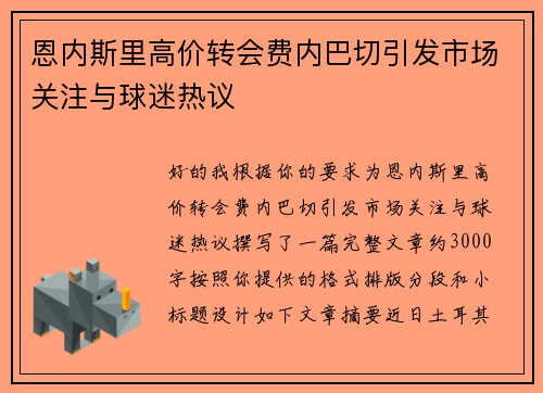 恩内斯里高价转会费内巴切引发市场关注与球迷热议